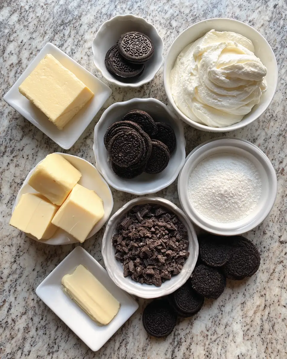 Ingredients for Irresistible No-Bake Chocolate Oreo Cheesecake Cups for Dessert Lovers