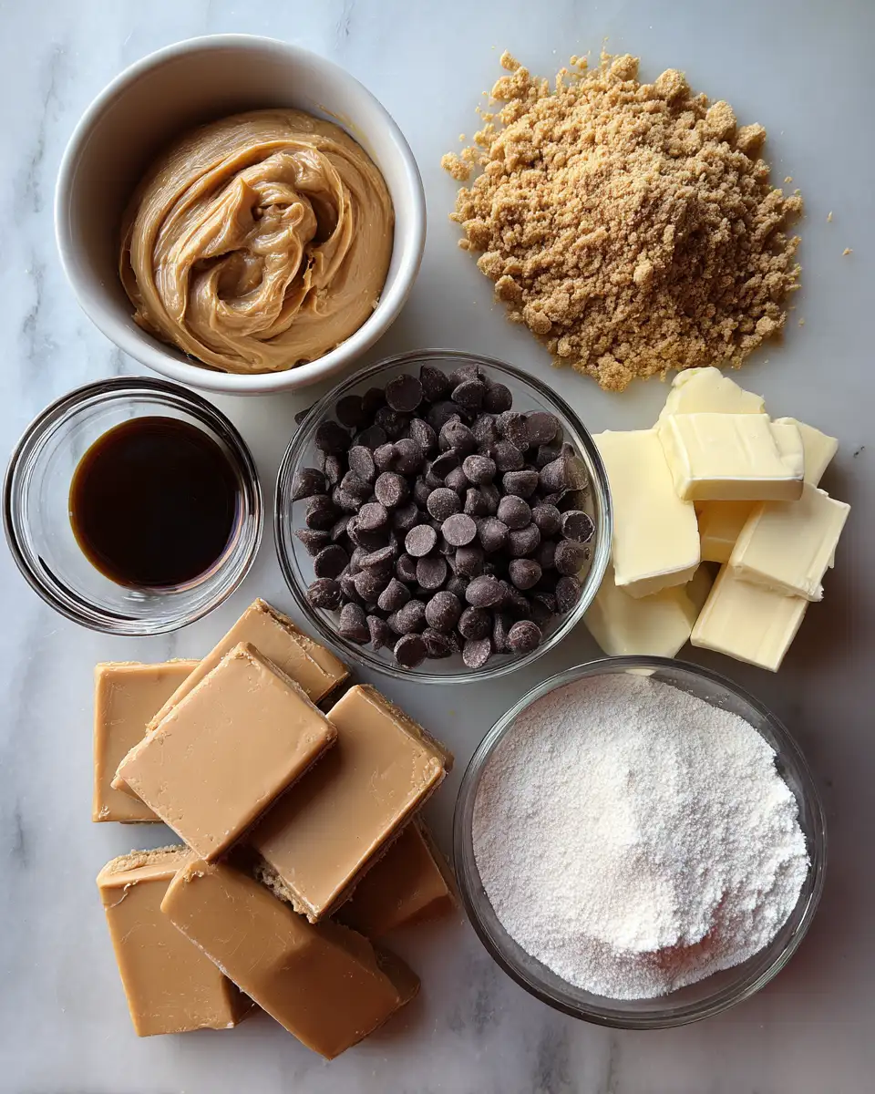 Ingredients for Indulge in Irresistible No-Bake Peanut Butter Chocolate Bars