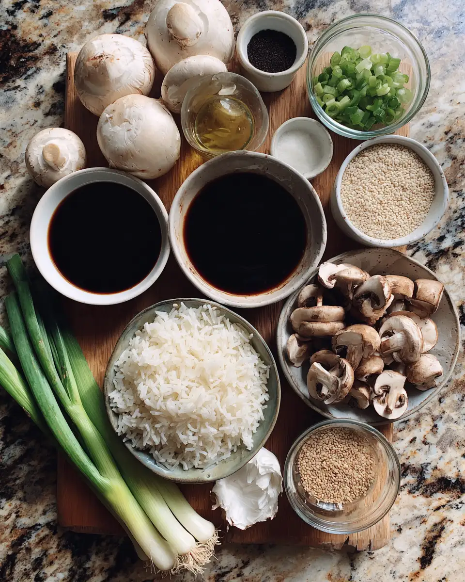 Ingredients for Savory Simplicity: One-Pot Soy Sauce Mushroom Rice Delight