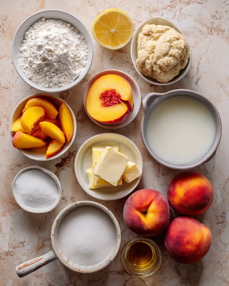 Ingredients for Irresistible Peach Cobbler with a Fluffy Biscuit Topping