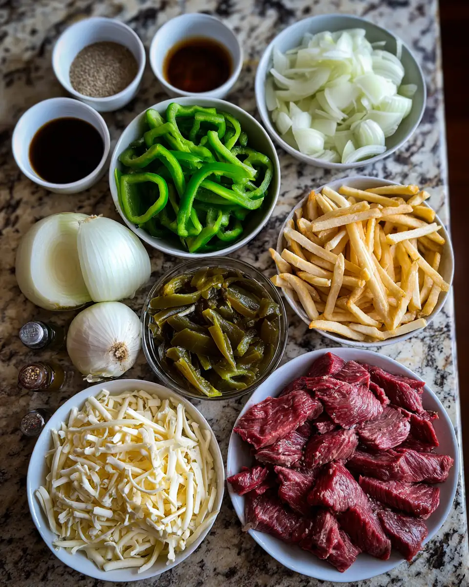 Ingredients for Sizzling Philly Steak Cheese Fries: A Flavor Explosion in Every Bite