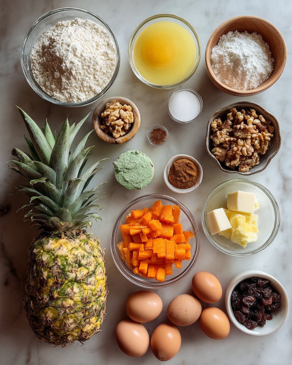 Ingredients for Tropical Delight: Indulge in Pineapple Carrot Cream Cake Magic