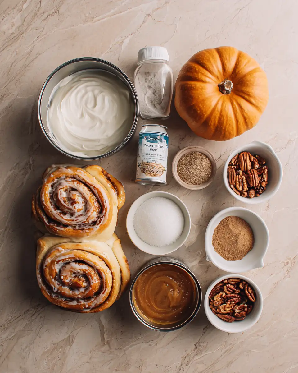 Ingredients for Warm Autumn Delight: Pumpkin Cinnamon Roll Bake Bliss