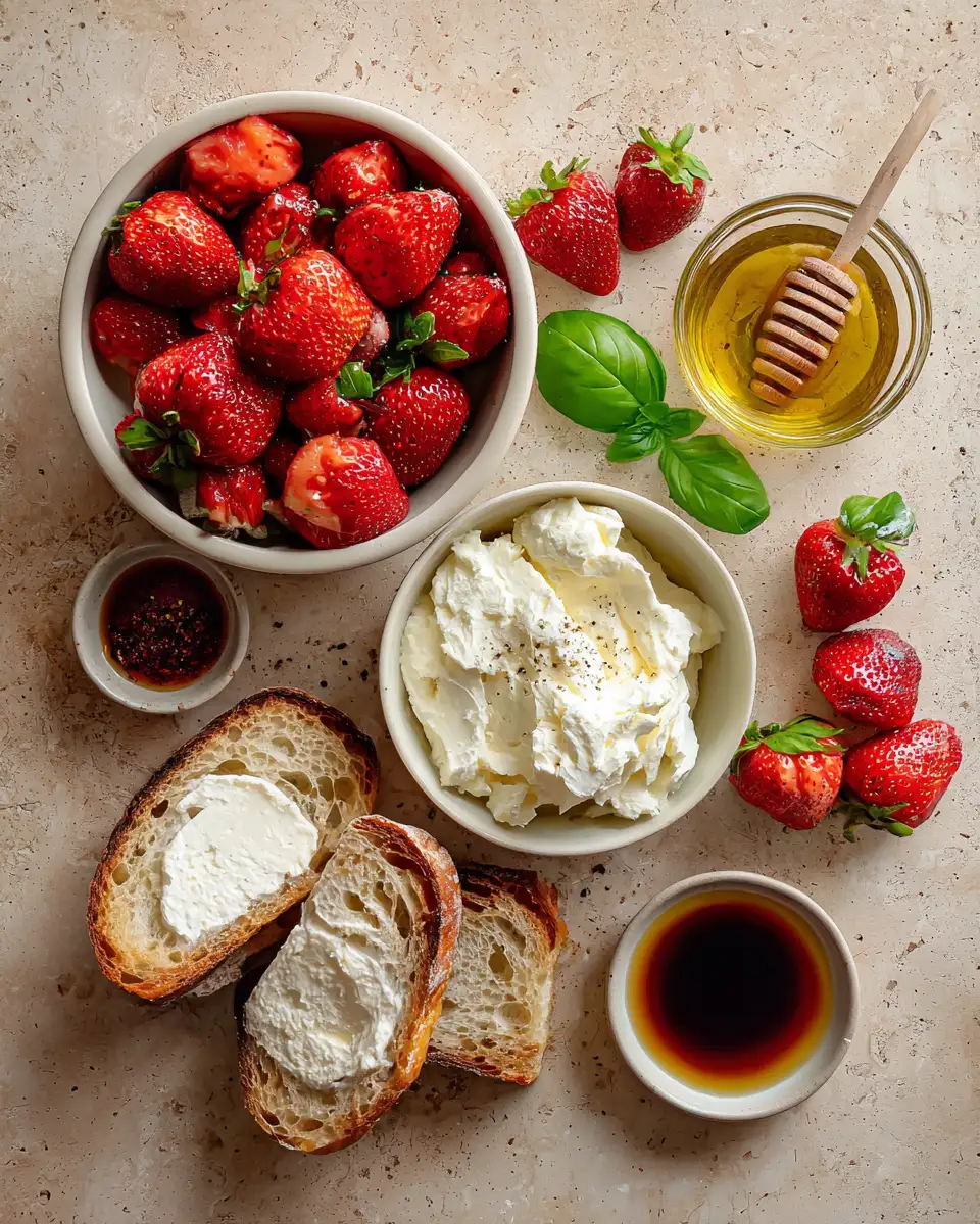 Ingredients for Heavenly Roasted Strawberry Whipped Ricotta Toast Delight