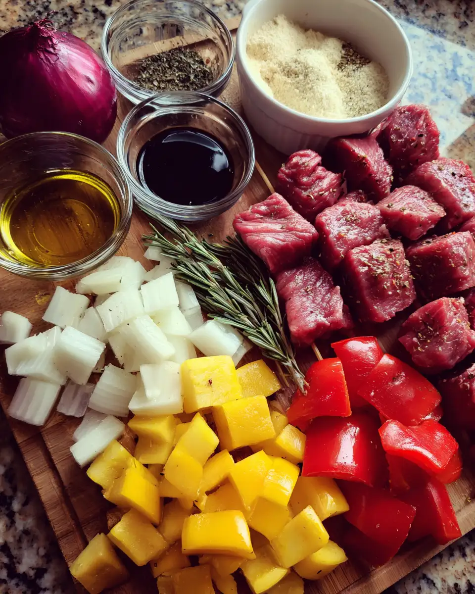 Ingredients for Sizzle and Spice: Perfect Rosemary Garlic Steak Kebabs