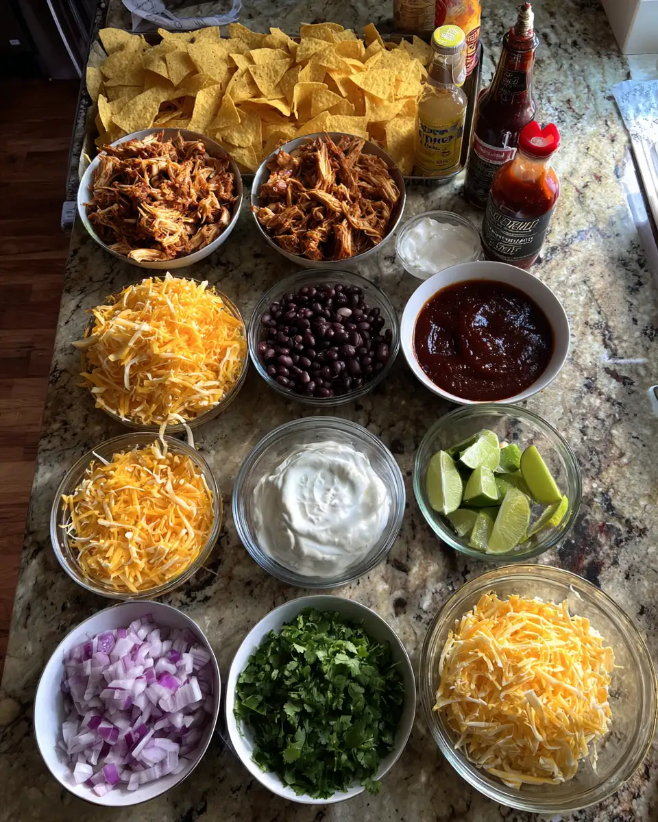 Ingredients for Ultimate Sheet Pan BBQ Chicken Nachos Extravaganza