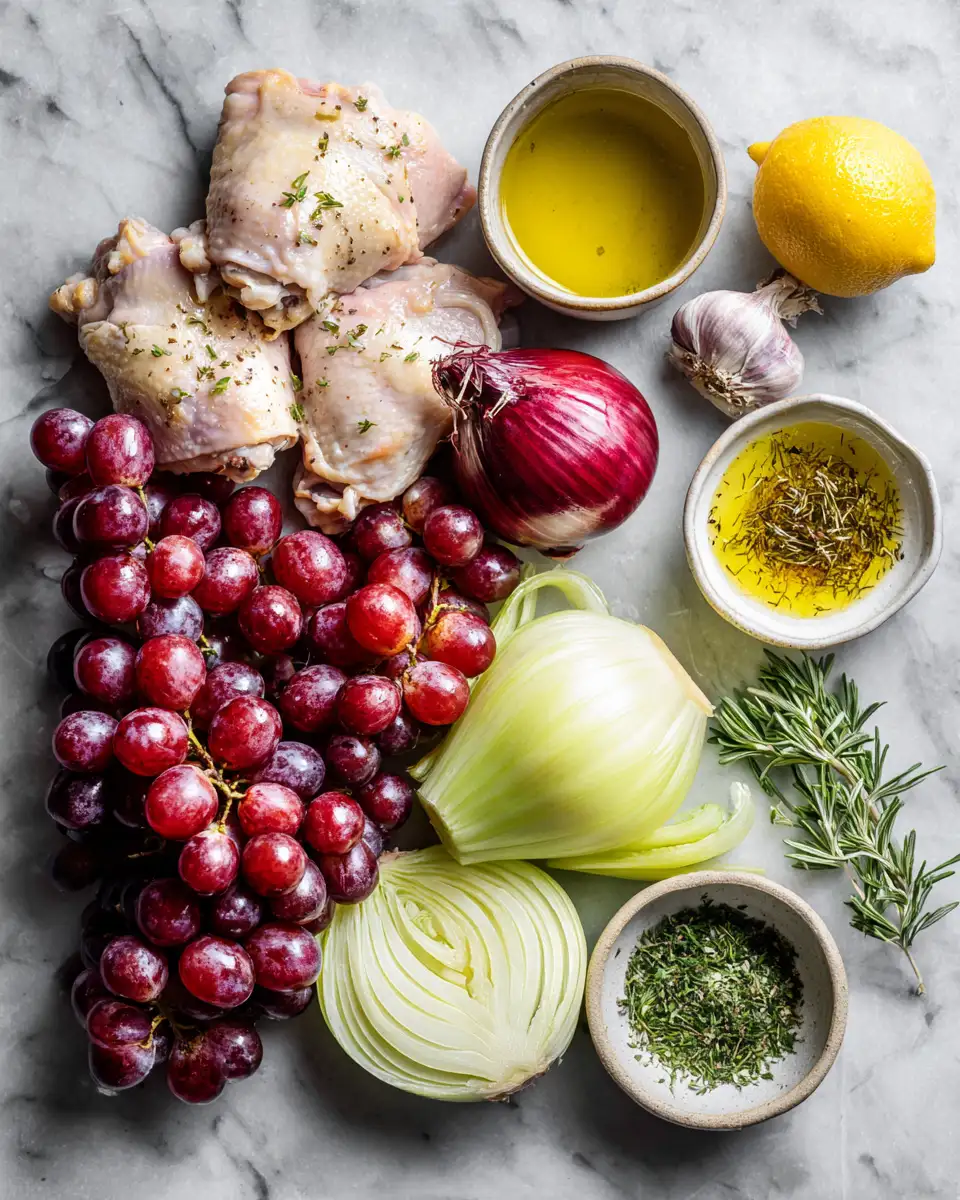 Ingredients for Sheet Pan Chicken Delight with Grapes and Fennel for a Flavorful Feast