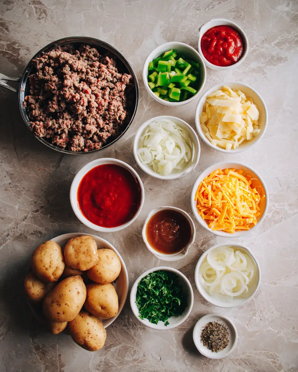 Ingredients for Sizzling Sloppy Joe Potato Skillet Sensation