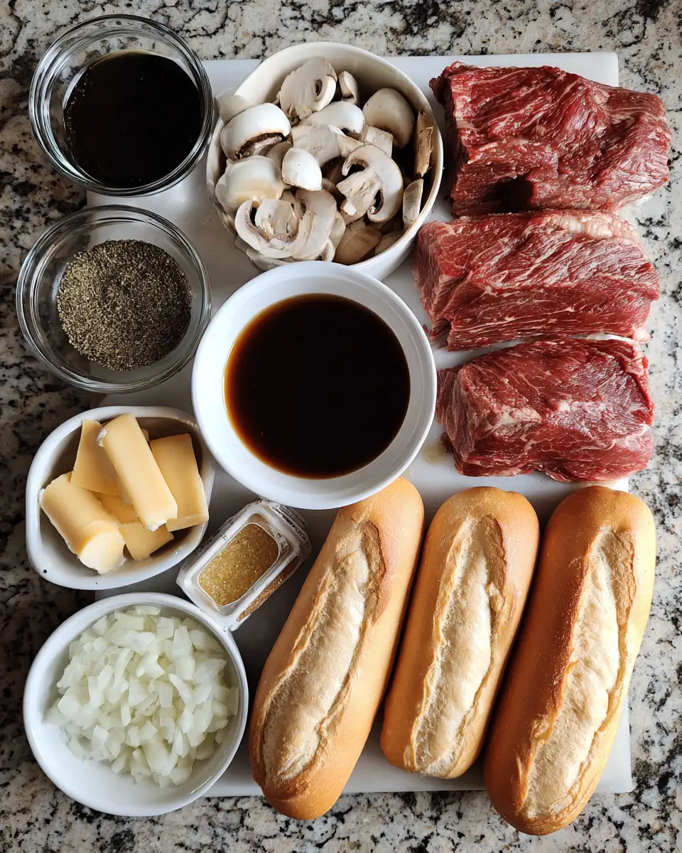 Ingredients for Irresistibly Juicy Slow Cooker French Dip Sandwiches for Effortless Gourmet Dining