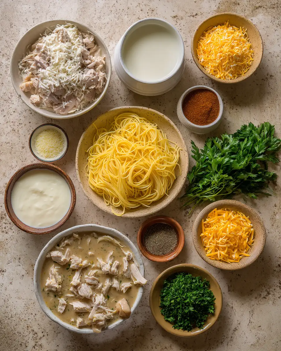 Ingredients for Irresistible Southern Chicken Spaghetti Casserole: A Comfort Food Classic