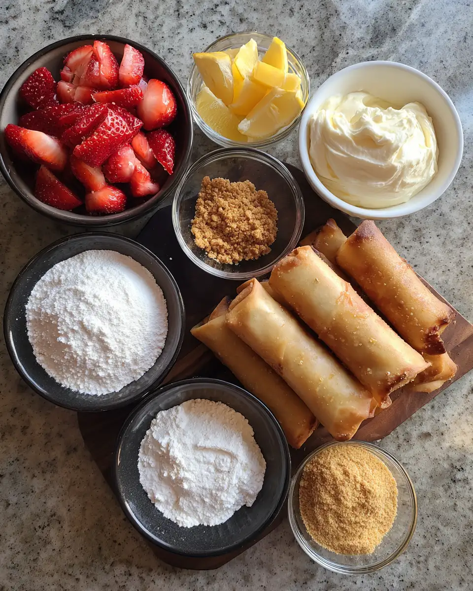 Ingredients for Irresistible Strawberry Cheesecake Stuffed Eggrolls: A Sweet Twist on a Classic Delight