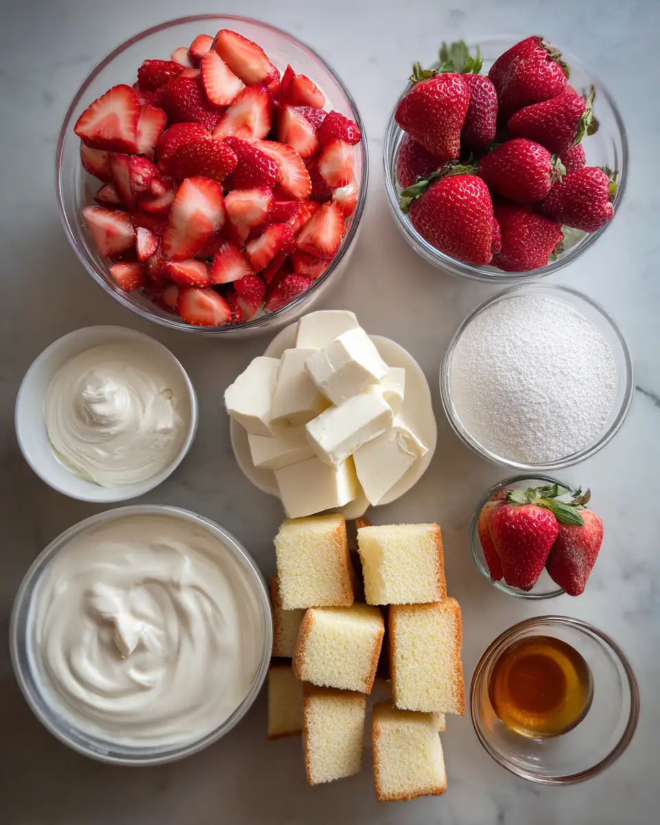 Ingredients for Layers of Love: Irresistible Strawberry Cheesecake Trifle Delight