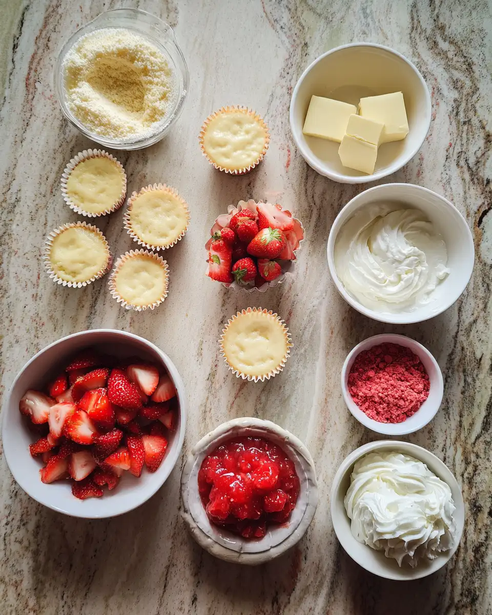 Ingredients for Berry Bliss Delight: Strawberry Crunch Cheesecake Cups Unveiled
