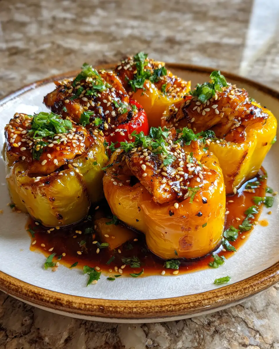 Tropical Twist: Teriyaki Pineapple Chicken Stuffed Peppers Delight