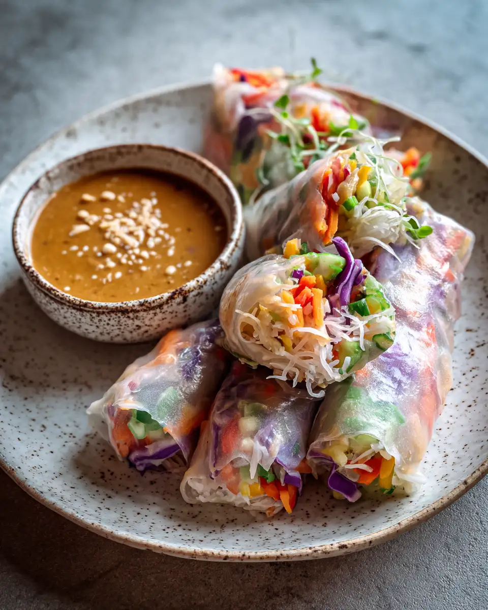 Final dish - Crunchy Vegetable Spring Rolls with Irresistible Peanut Sauce Delight