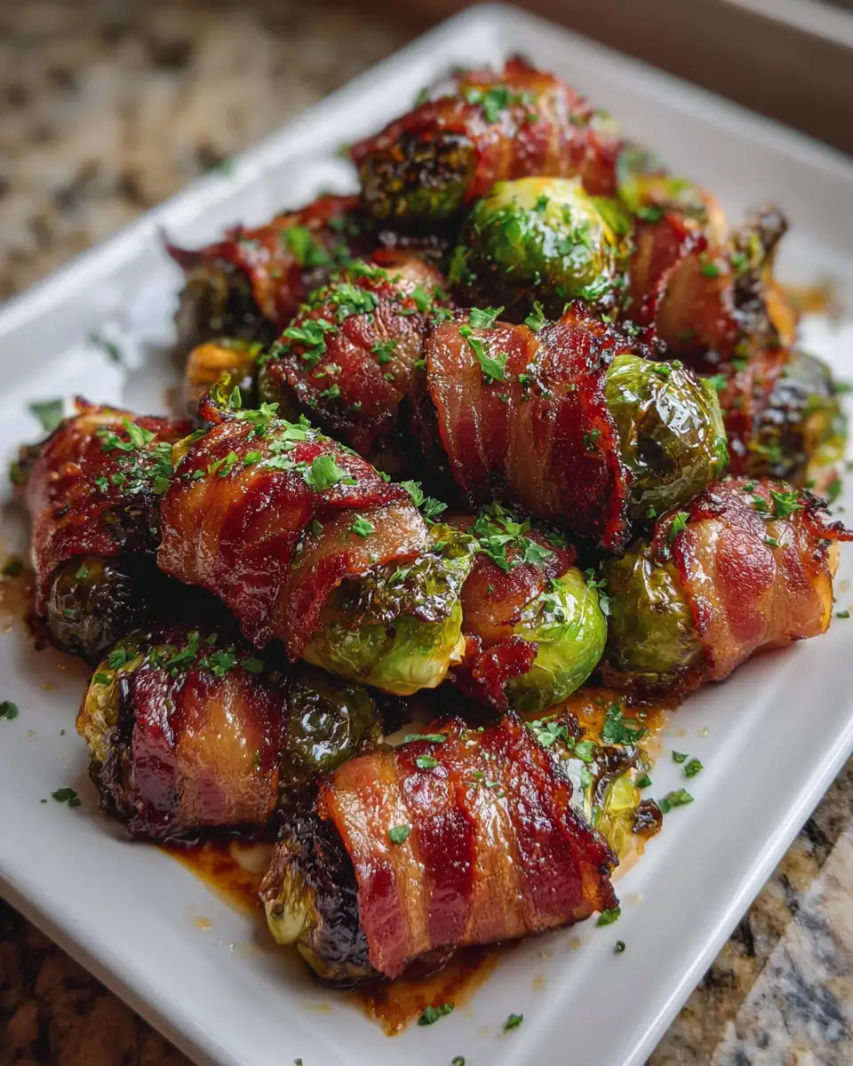 Final dish - Sizzling Delight Bacon-Wrapped Roasted Brussels Sprouts for the Perfect Bite