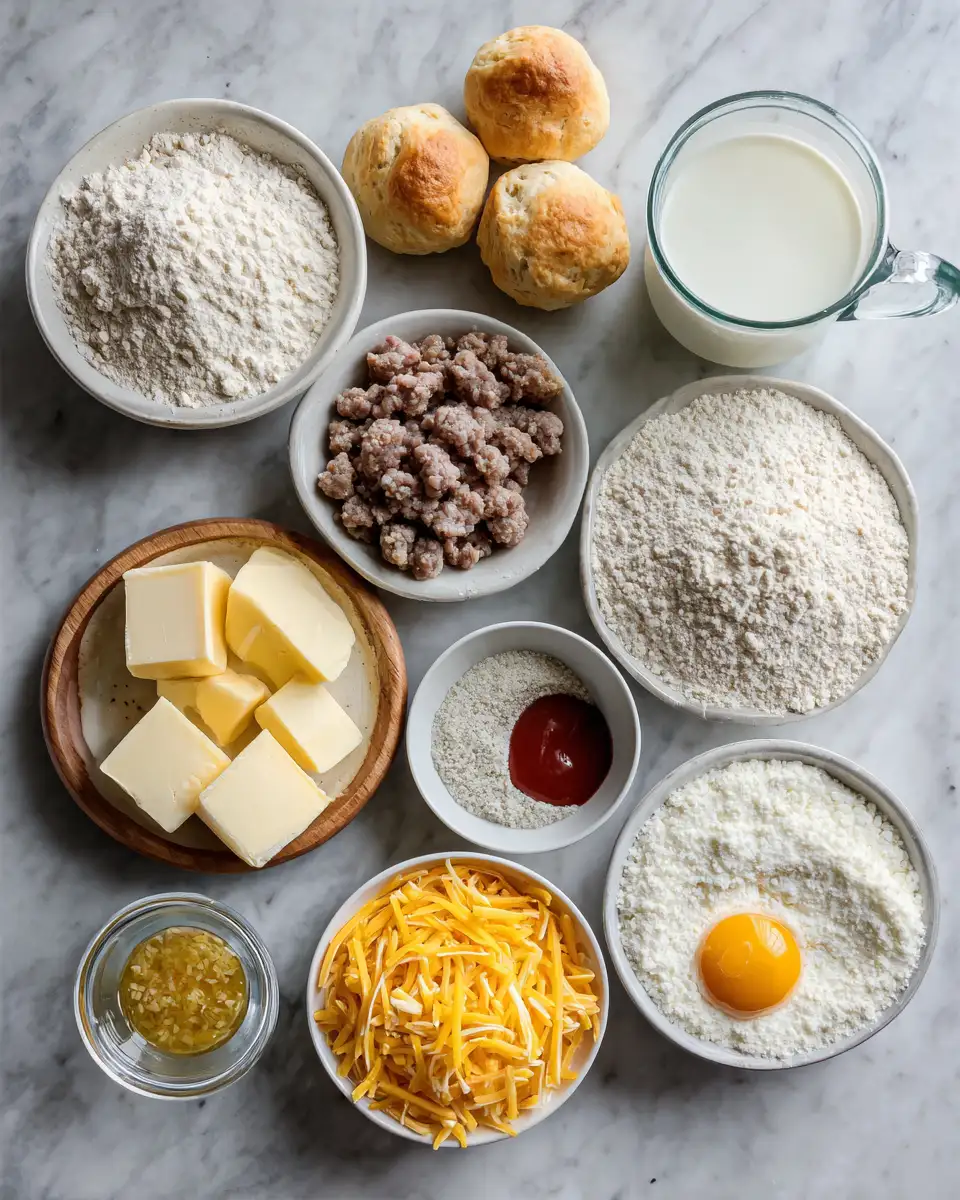 Ingredients for Rise and Shine with Biscuits and Sausage Gravy Breakfast Pizza Delight