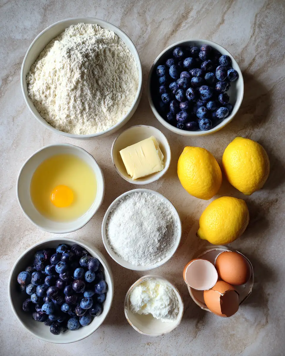 Ingredients for Bursting with Bliss Blueberry Lemon Cake Delight