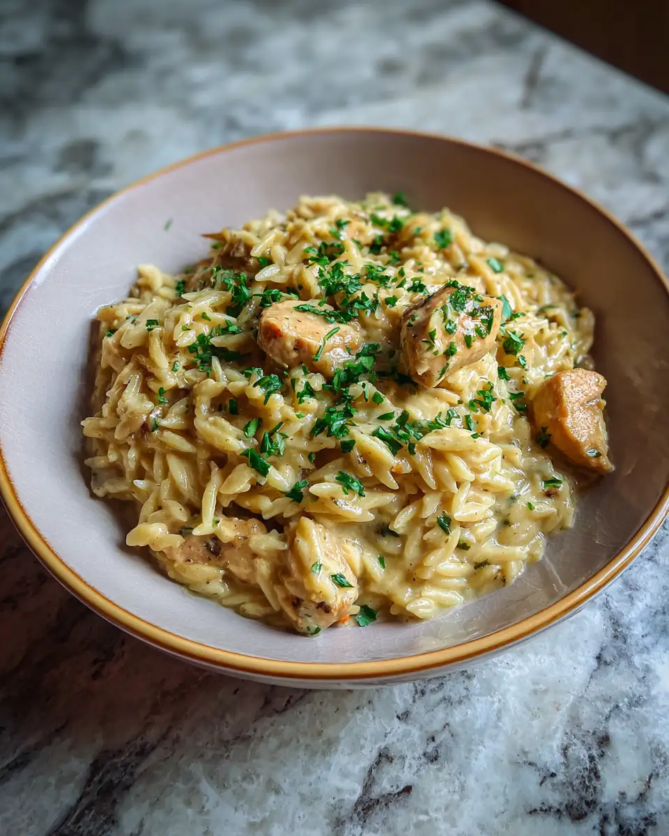 Final dish - Creamy Boursin Orzo with Chicken: A Weeknight Sensation