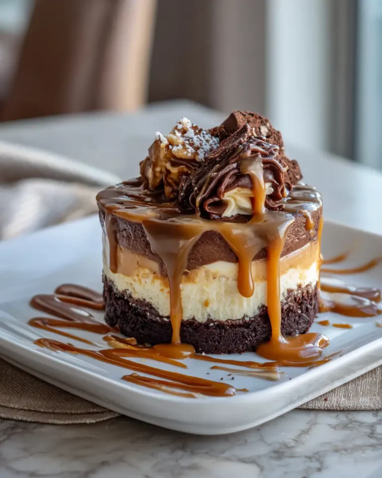 Indulge in Layers of Bliss with Our Ultimate Caramel Brownie Cheesecake - Featured Image