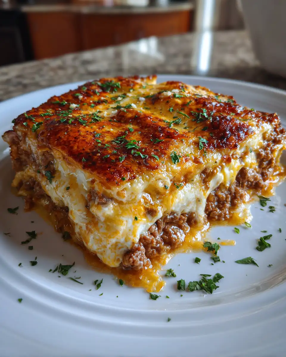 Final dish - Cheeseburger Lasagna with Garlic and Parmesan: A Flavor Explosion in Every Bite