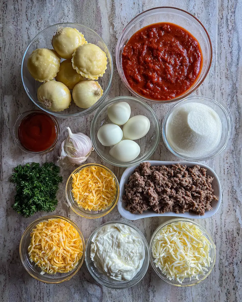 Ingredients for Cheeseburger Lasagna with Garlic and Parmesan: A Flavor Explosion in Every Bite