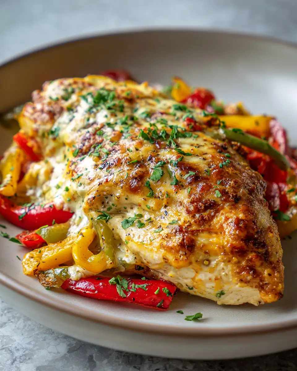 Final dish - Melt-in-Your-Mouth Cheesy Baked Chicken Breast and Peppers Delight