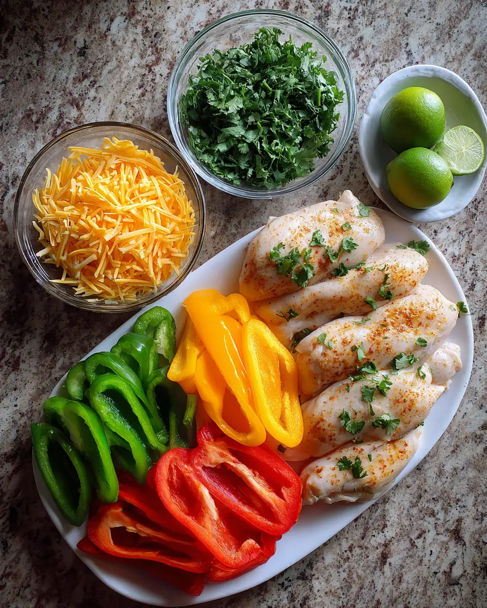 Ingredients for Melt-in-Your-Mouth Cheesy Baked Chicken Breast and Peppers Delight