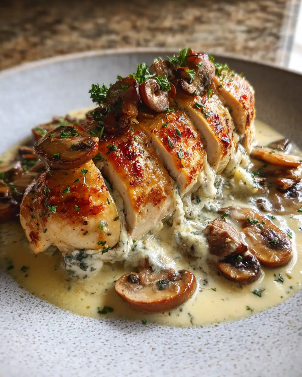 Final dish - Indulge in Decadence with Cheesy Garlic Butter Mushroom Stuffed Chicken