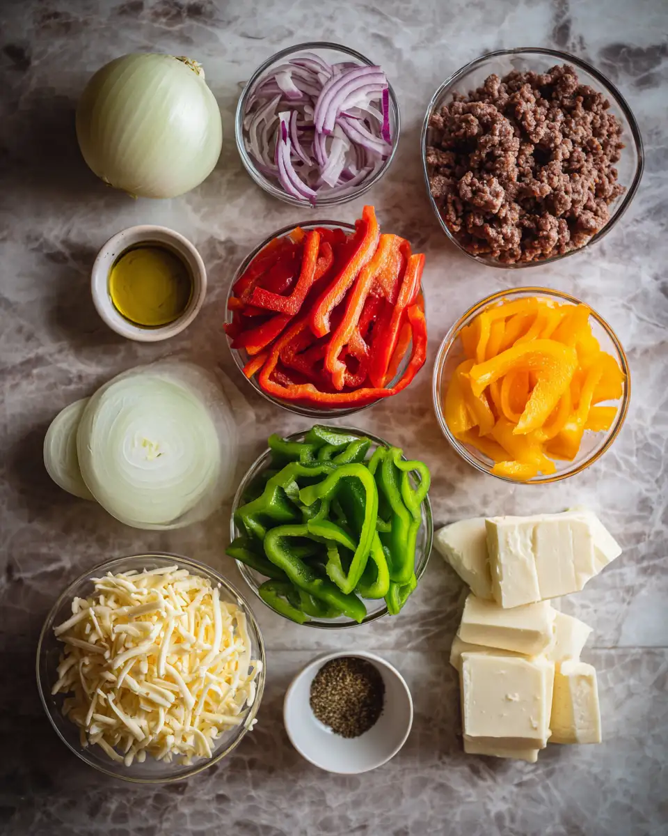 Ingredients for Indulge Guilt-Free with This Cheesy Low Carb Philly Cheesesteak Casserole