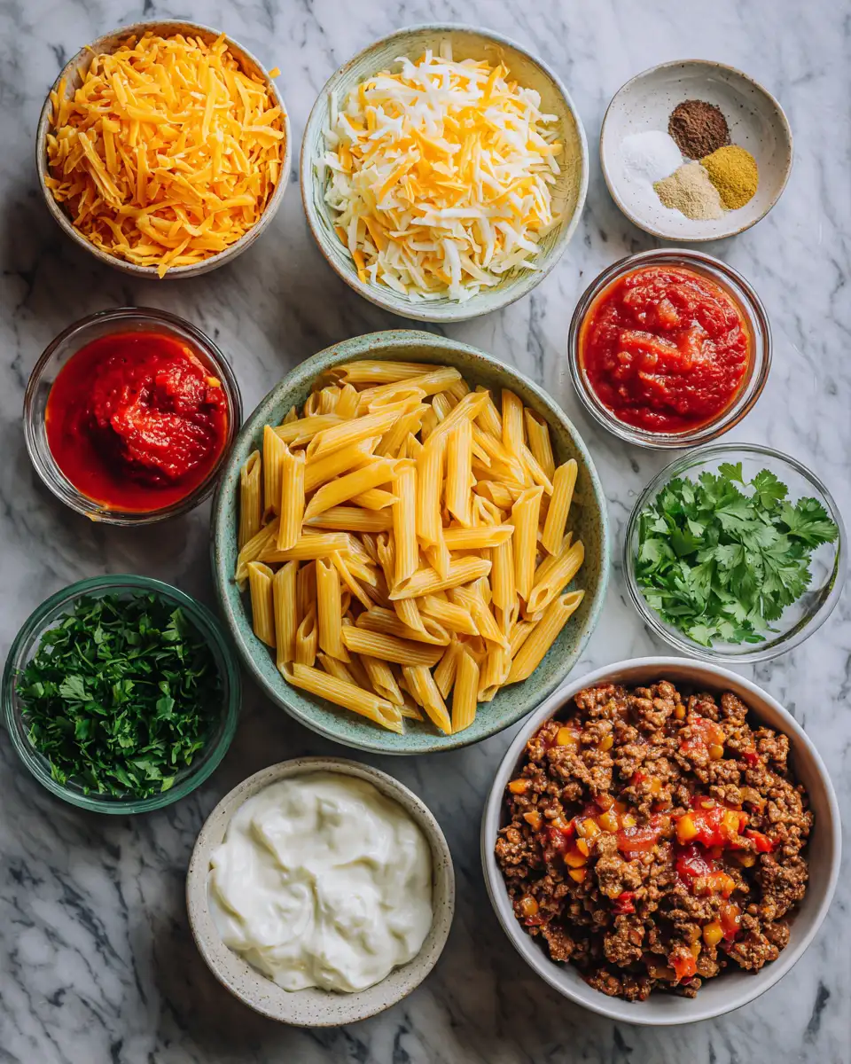 Ingredients for Ultimate Comfort: Cheesy Rotel Pasta Bake Delight