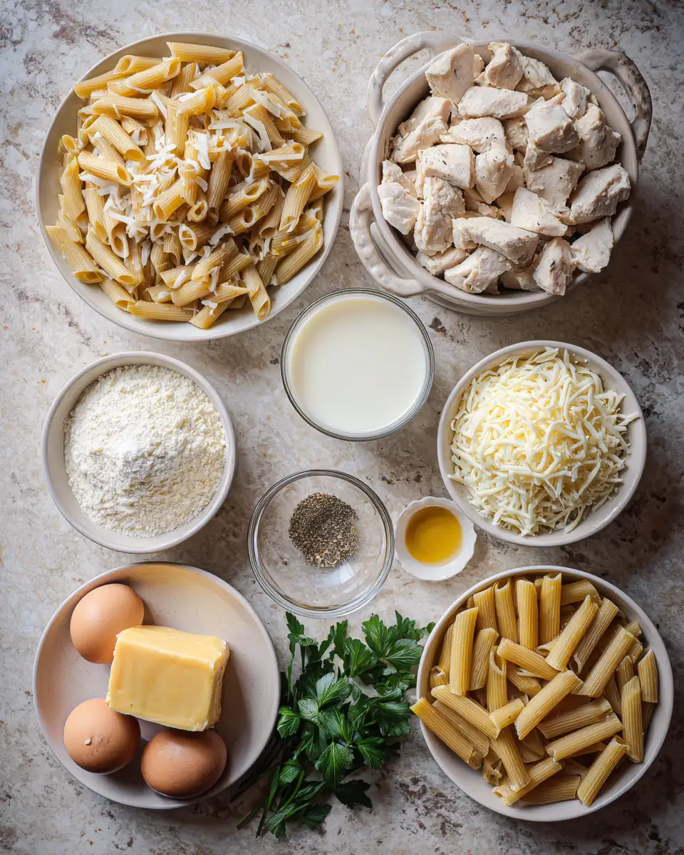 Ingredients for Effortless Chicken Alfredo Bake: A Comforting Classic Made Simple