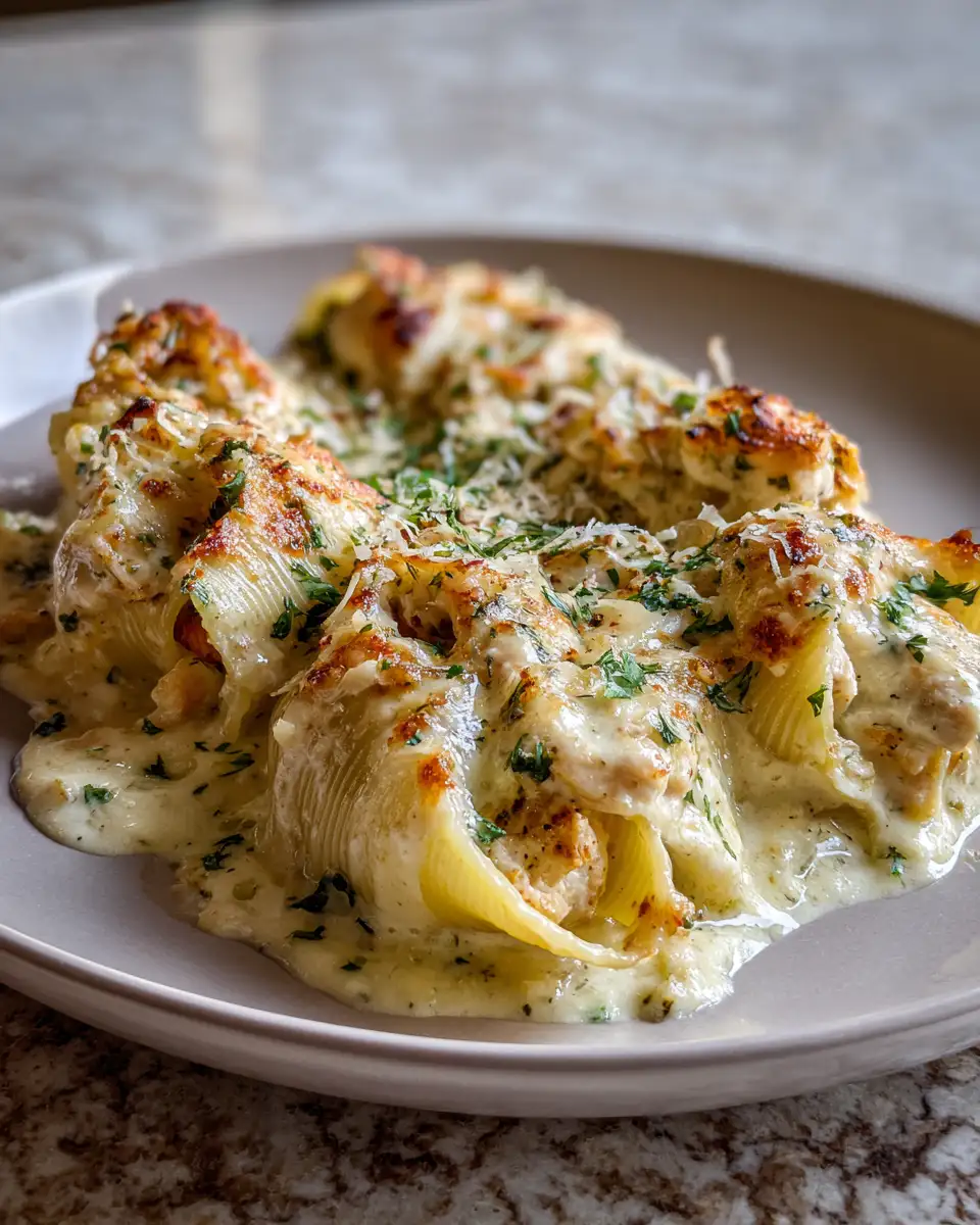 Final dish - Irresistible Comfort: Chicken Alfredo Stuffed Shells Delight