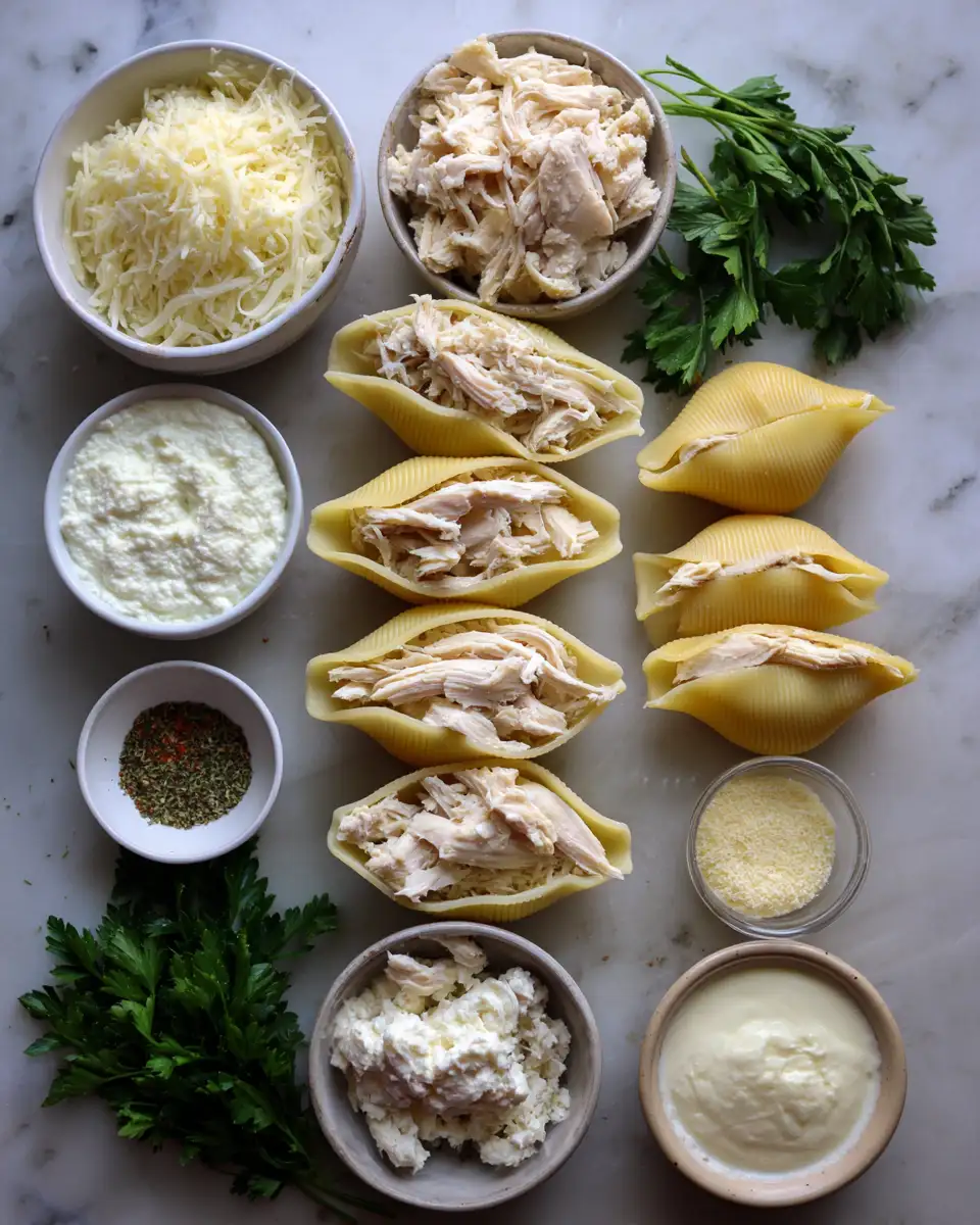 Ingredients for Irresistible Comfort: Chicken Alfredo Stuffed Shells Delight
