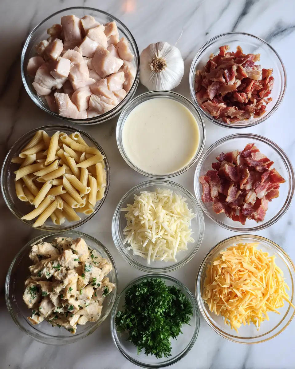 Savor the Flavor: Irresistible Chicken Bacon Ranch Pasta Delight 4 Ingredients for Savor the Flavor: Irresistible Chicken Bacon Ranch Pasta Delight