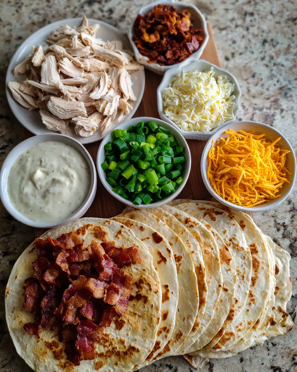 Ingredients for Sizzling Chicken Bacon Ranch Quesadillas: A Flavor Fiesta in Every Bite