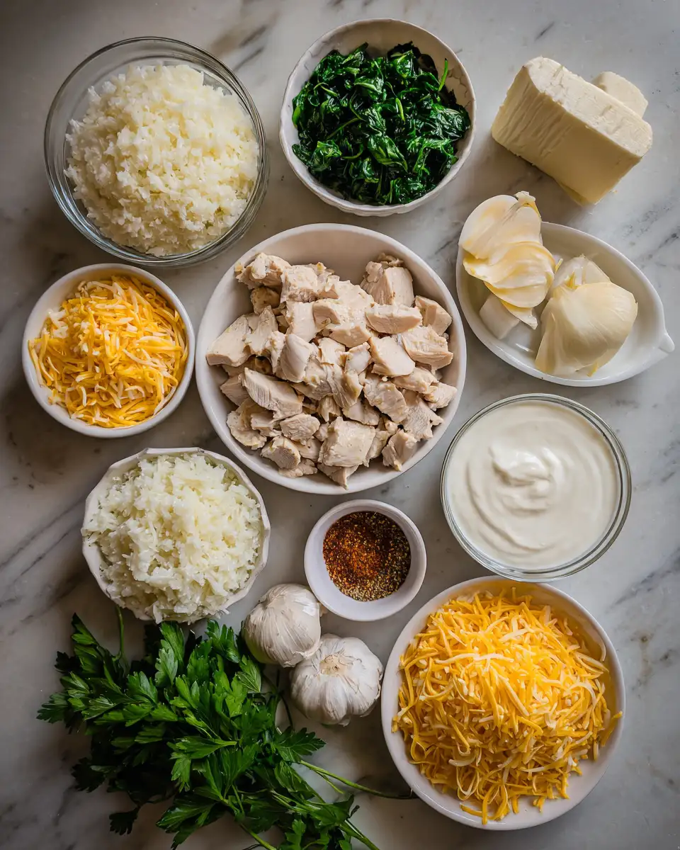 Ingredients for Savory Comfort: Chicken Cauliflower Rice Casserole Delight