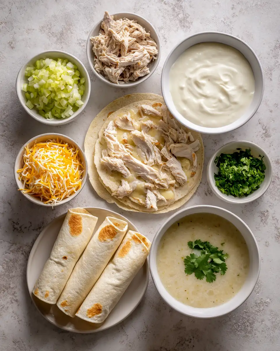 Decadently Creamy Chicken Enchiladas with a Velvety Sour Cream White Sauce 4 Ingredients for Decadently Creamy Chicken Enchiladas with a Velvety Sour Cream White Sauce