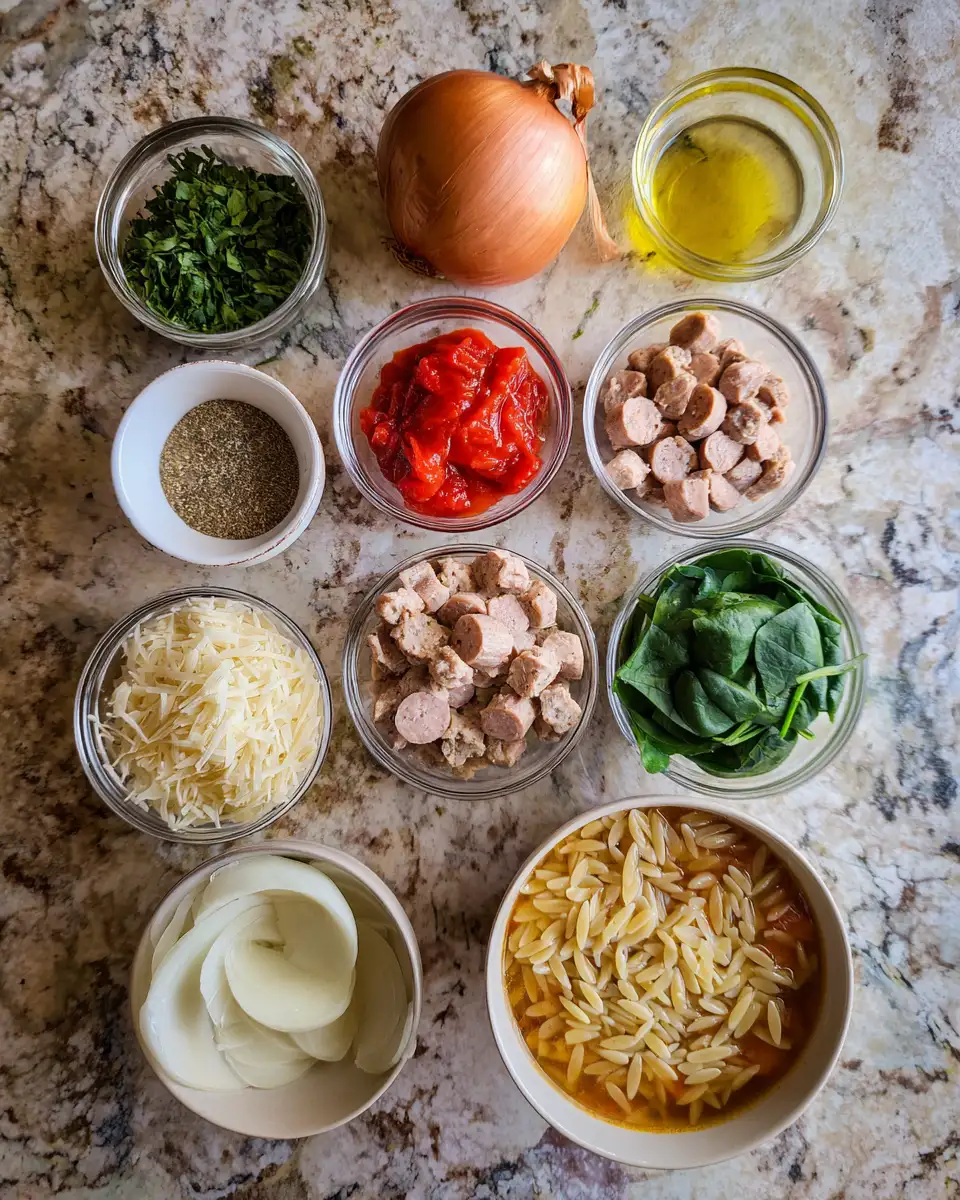 Savor the Flavor: A Delectable Chicken Sausage Orzo Feast 4 Ingredients for Savor the Flavor: A Delectable Chicken Sausage Orzo Feast