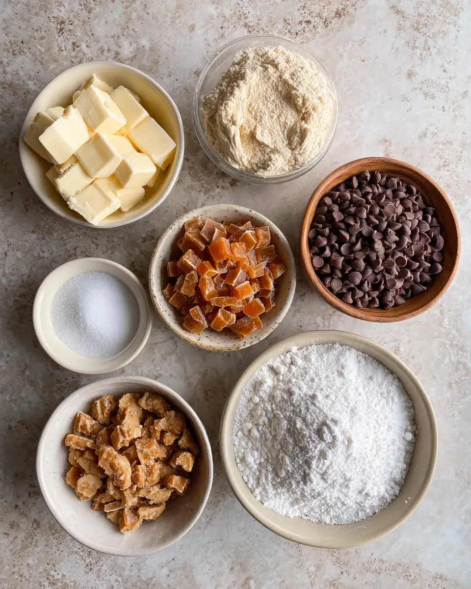 Ingredients for Irresistible Indulgence: Chocolate Chip And Toffee Shortbread Cookies Delight