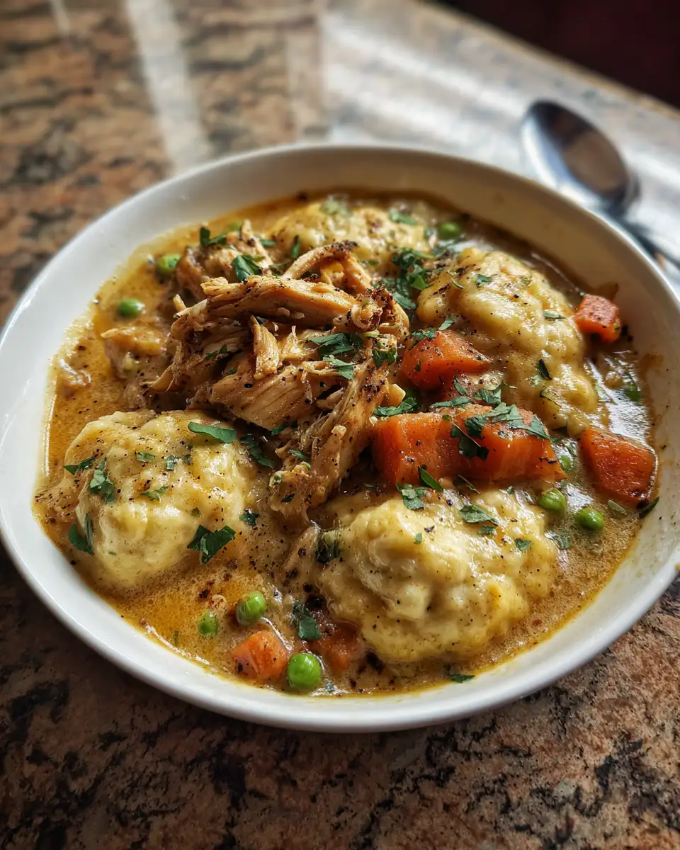 Final dish - Savor the Comfort of Cracker Barrel-Style Chicken and Dumplings at Home