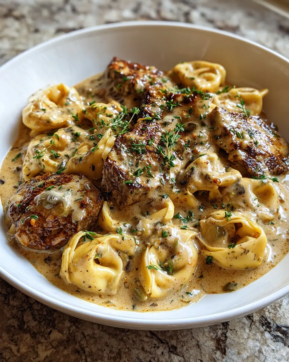 Final dish - Indulge in the Ultimate Creamy Cheesesteak Tortellini with Provolone Sauce