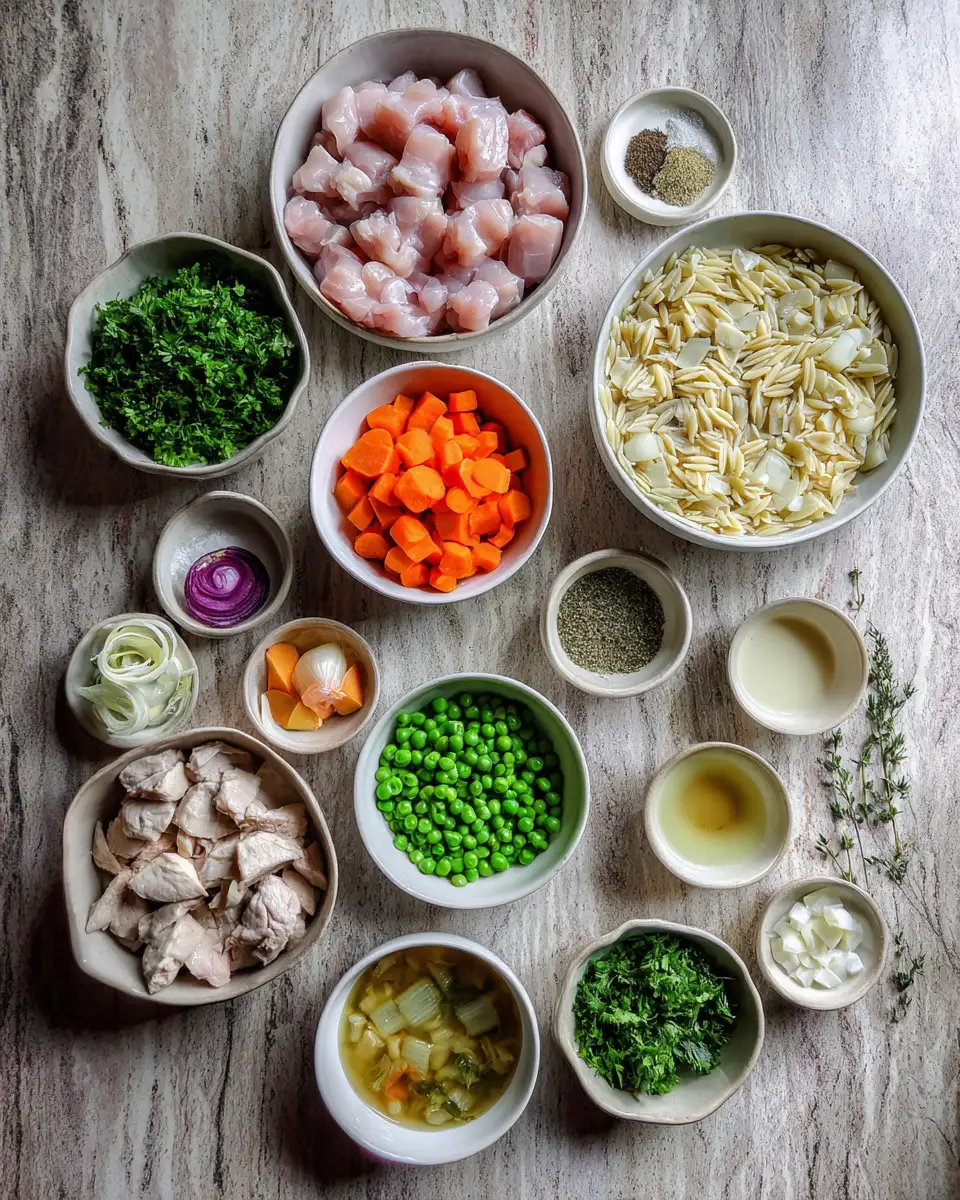 Ingredients for Cozy Up with Creamy Chicken Pot Pie Orzo: A Comfort Food Fusion