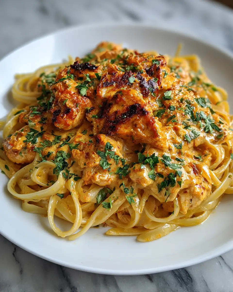 Final dish - Saddle Up for Flavor: Creamy Cowboy Butter Chicken Linguine Delight