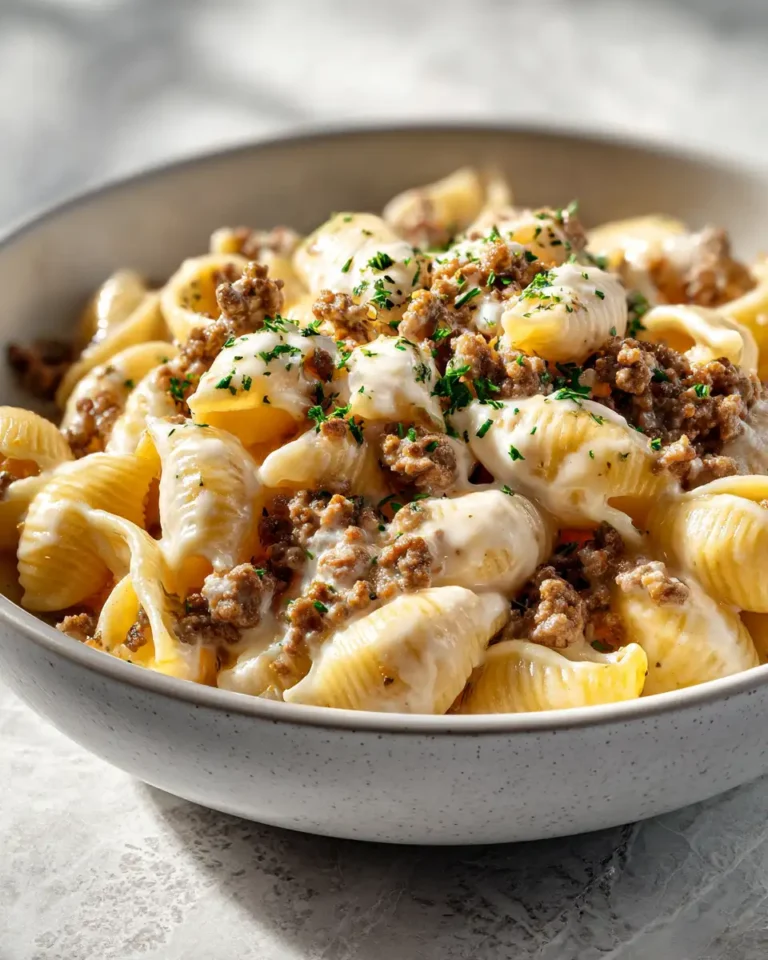 Savor the Flavor: Creamy Garlic Shells with Ground Beef Delight - Featured Image