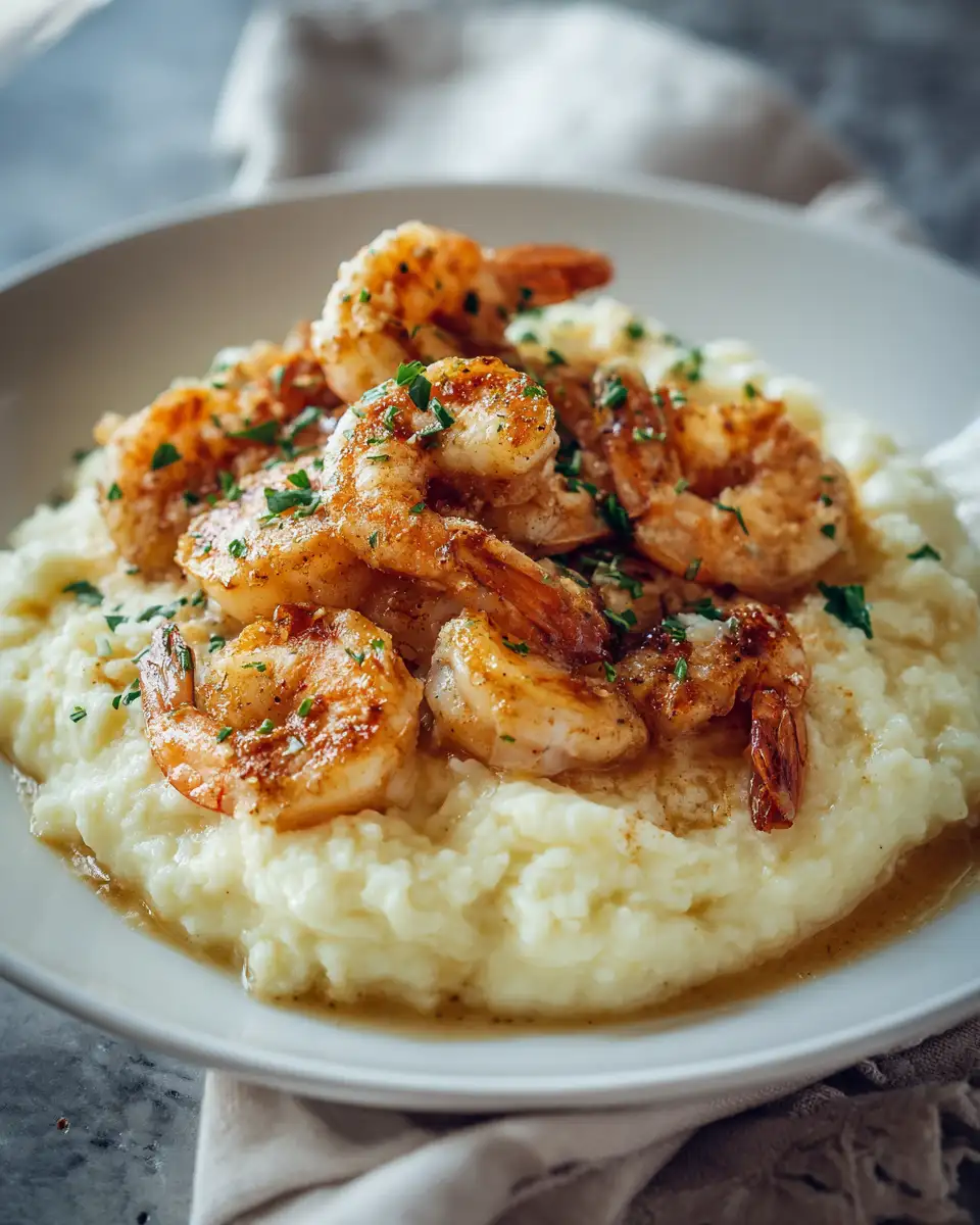 Decadent Creamy Garlic Shrimp Dancing Over Luscious Mashed Potatoes - Featured Image