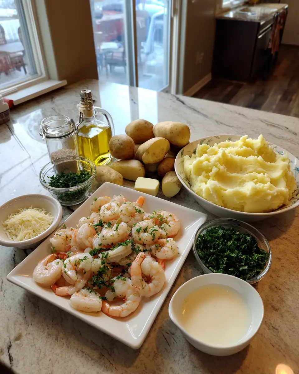 Ingredients for Decadent Creamy Garlic Shrimp Dancing Over Luscious Mashed Potatoes