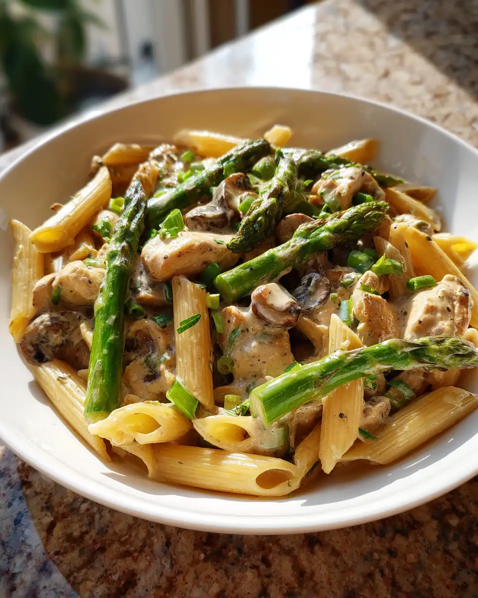 Indulge in the Ultimate Comfort: Creamy Mushroom Asparagus Chicken Penne Delight - Featured Image