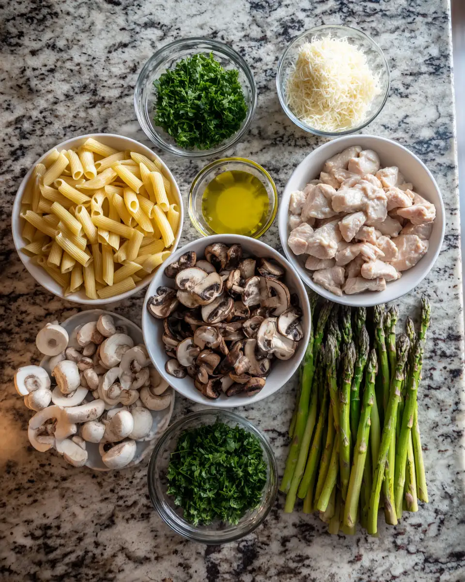 Ingredients for Indulge in the Ultimate Comfort: Creamy Mushroom Asparagus Chicken Penne Delight