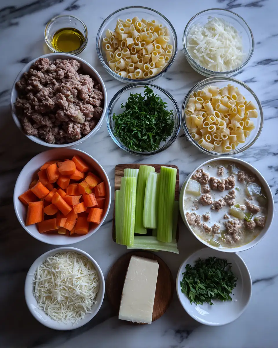 Ingredients for Warm Up Your Soul with Creamy Parmesan Italian Sausage Ditalini Soup